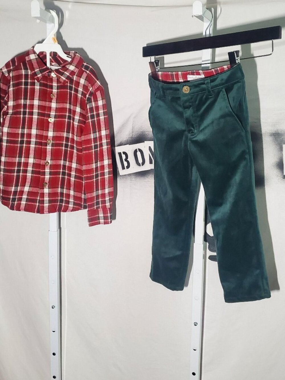 Tommy Bahama Plaid Flannel Shirt and Green Pants set Sz 4T